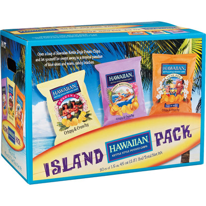 Hawaiian kettle style island variety potato chips 30-count pack