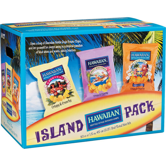 Hawaiian kettle style island variety potato chips 30-count pack