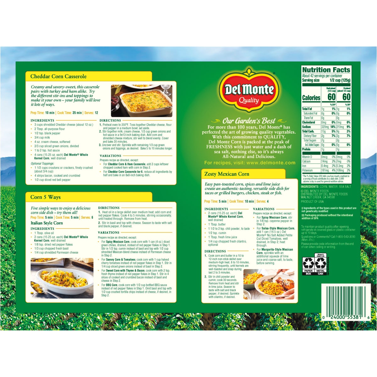 Del Monte 15.25 oz canned corn cans