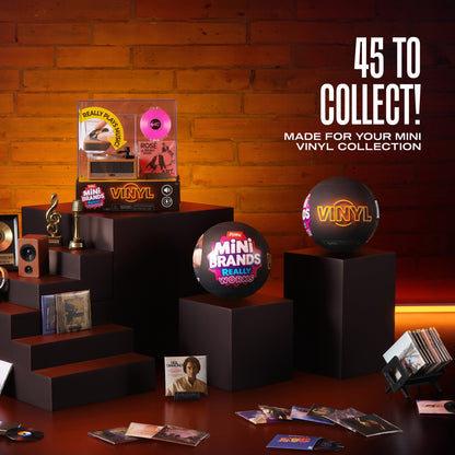 Miniature record player featuring Rosé and Bruno Mars APT. vinyl