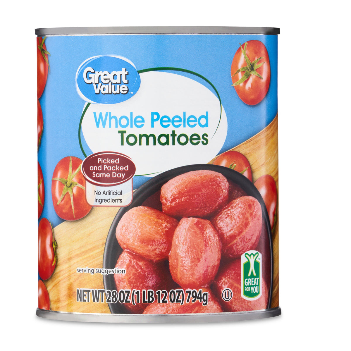 Great Value whole peeled tomatoes eight-pack