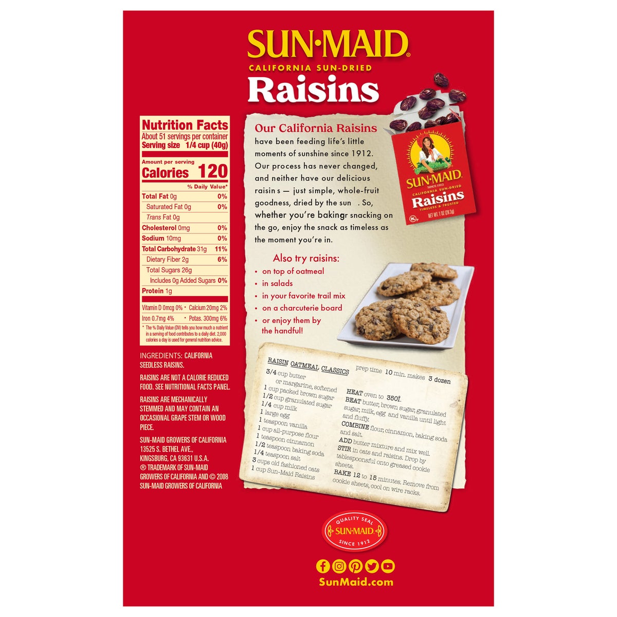 Sun-Maid no sugar added raisins