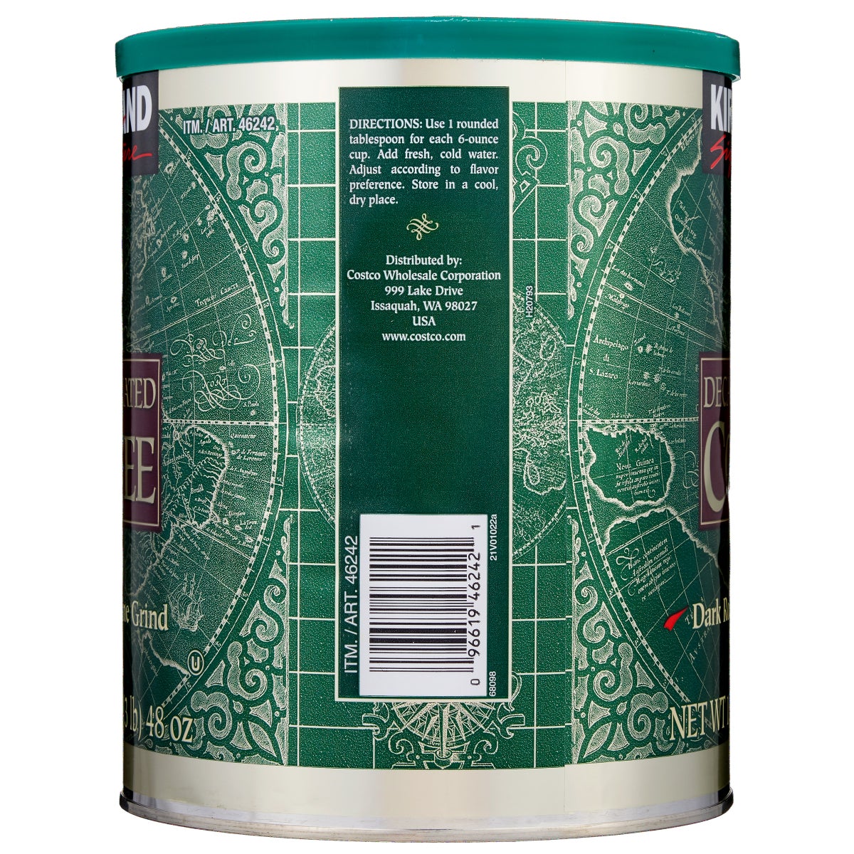 Dark roast decaf coffee fine grind packaging