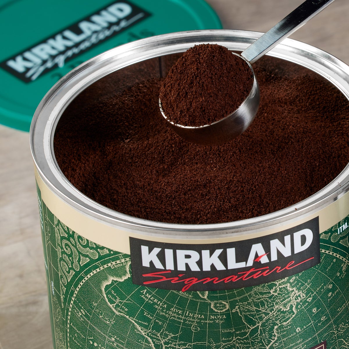 Decaffeinated dark roast coffee product label