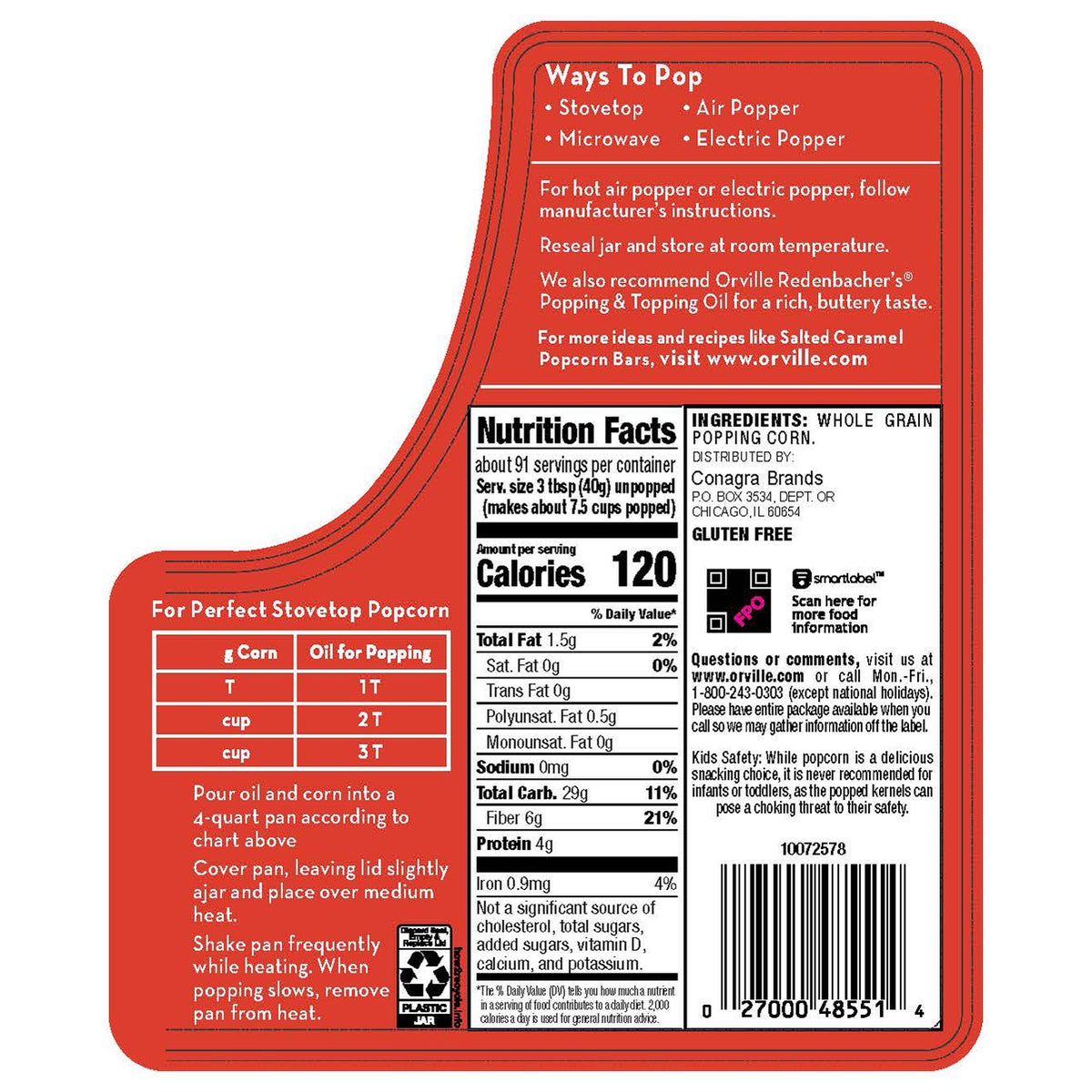 Orville Redenbacher's whole grain popcorn kernels