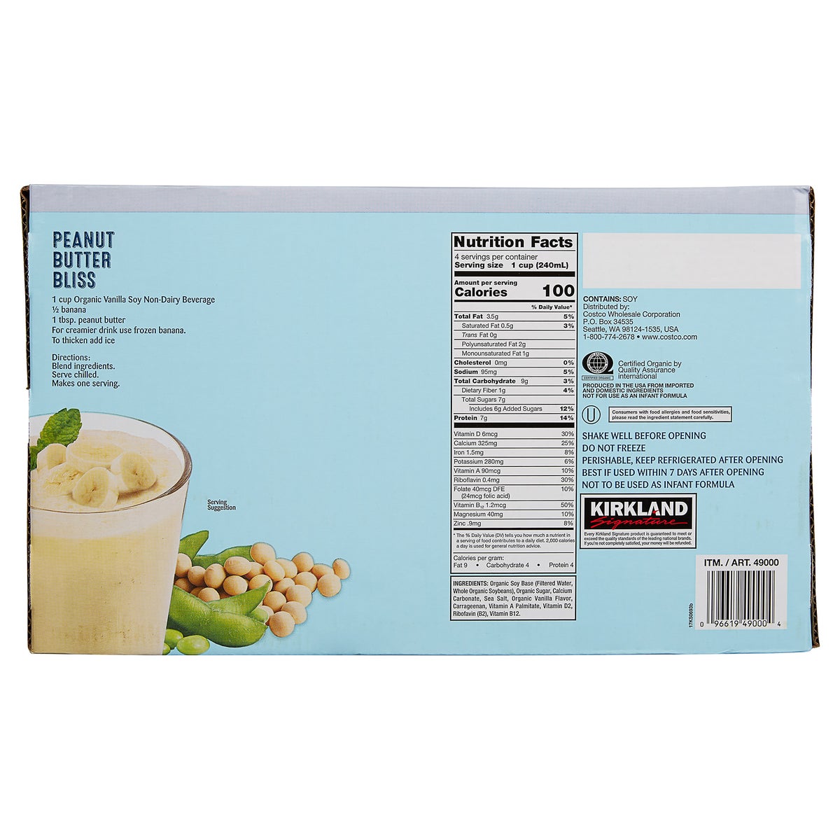 Kirkland Signature 32 fl oz soy beverage carton