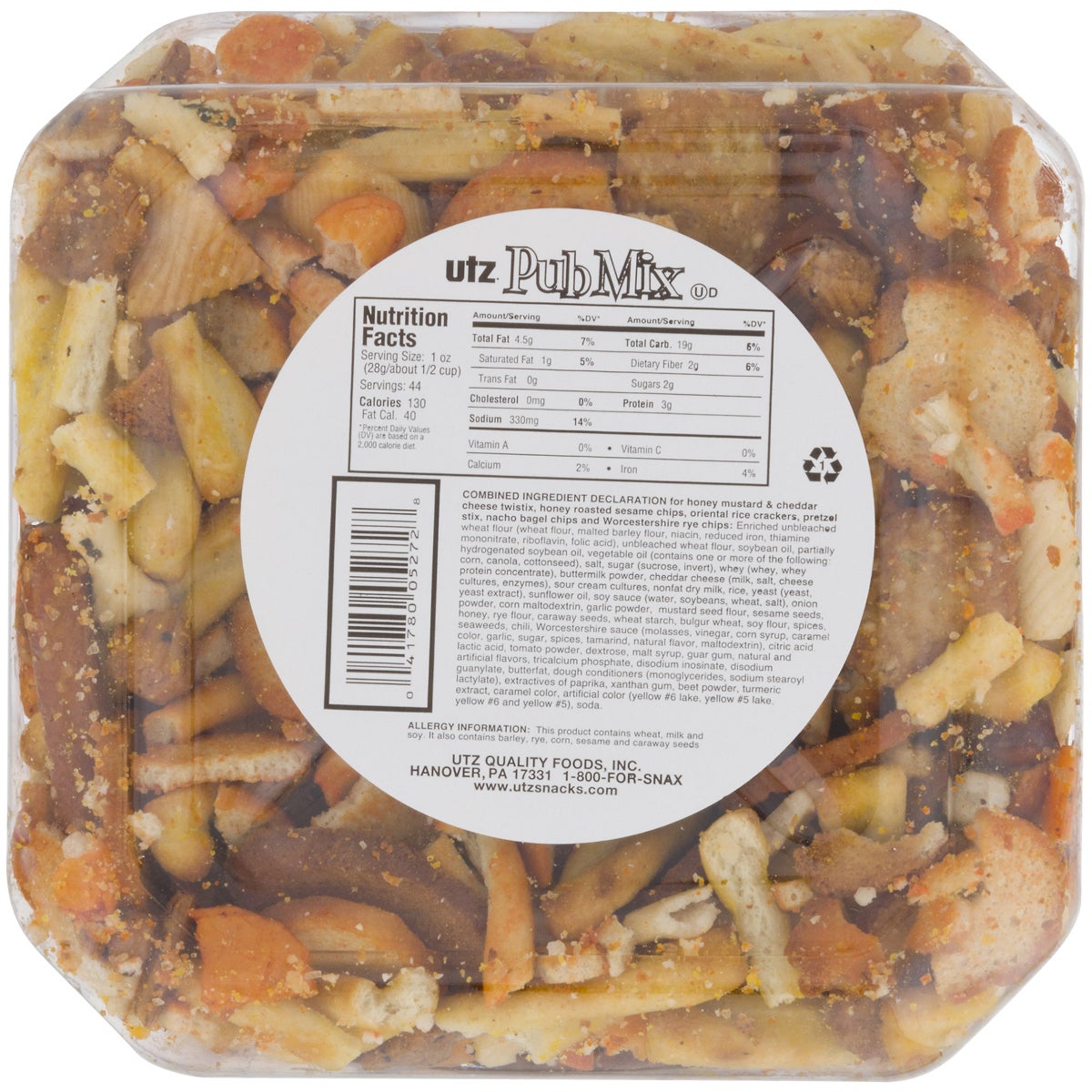 Savory Utz crunchy snack mix in large canister