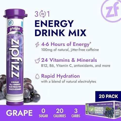 Zipfizz 20 pack grape caffeine drink mix