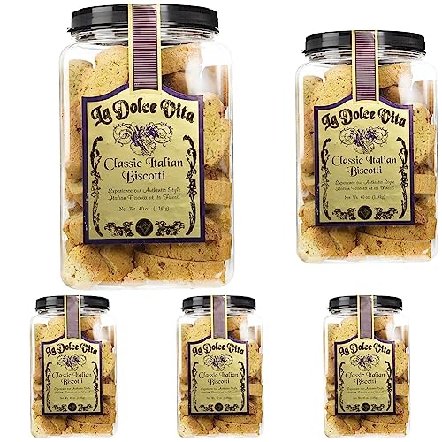 La Dolce Vita Classic Almond Italian Biscotti Cookie Snacks with Whole Almonds, 40 oz. Jar, 30 Servings (Pack of 1)