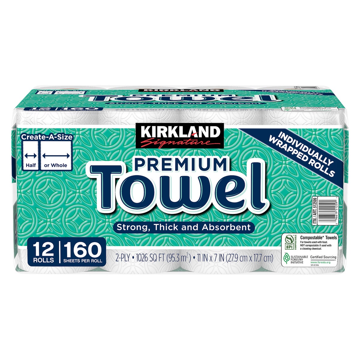 Kirkland Signature 2-ply paper towels 12-roll pack