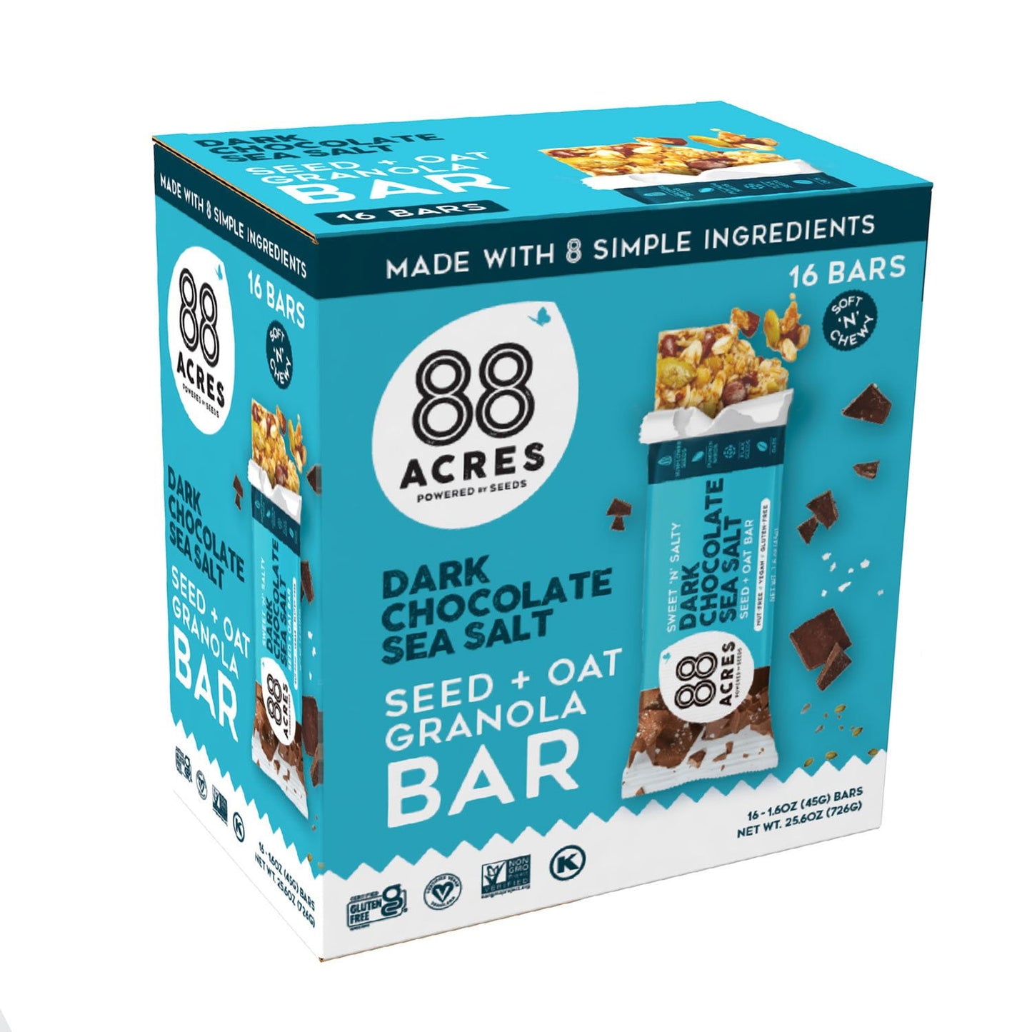 88 Acres dark chocolate sea salt seed and oat granola bars 16 pack