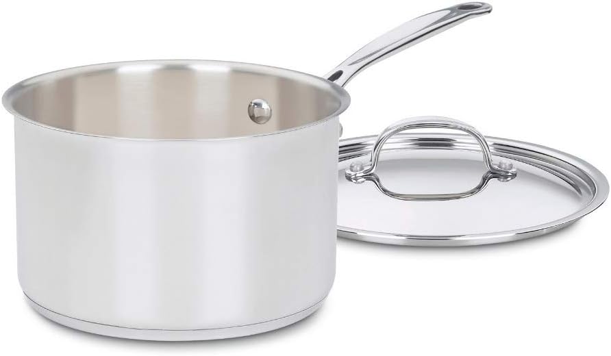 Cuisinart stainless steel saucepan with lid side view