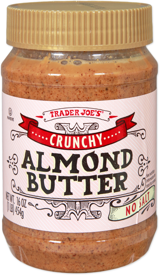 Trader Joe's crunchy unsalted almond butter jar