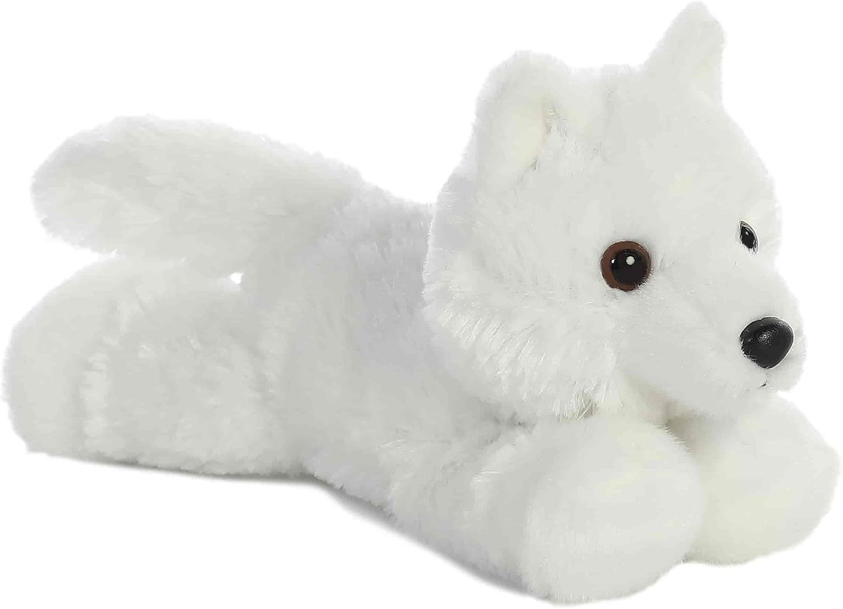 Soft white wolf plush toy with lifelike expression