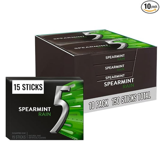 5 Gum Spearmint Rain sugar free chewing gum 10 pack