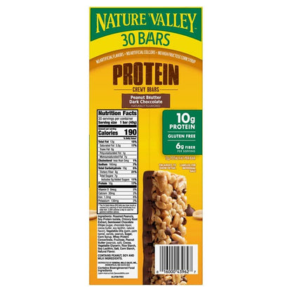 Nature Valley Gluten-Free Protein Bars, Peanut Butter Dark Chocolate, 30-Pack, Compatible with Nature Valley