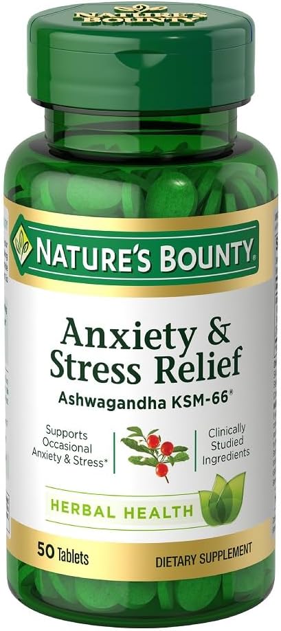 Nature's Bounty Ashwagandha stress relief supplement front label