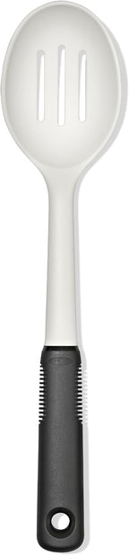OXO slotted serving spoon with black handle