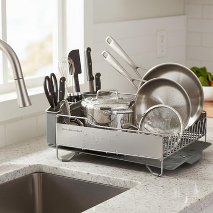 Large capacity dish drying rack for kitchen counter