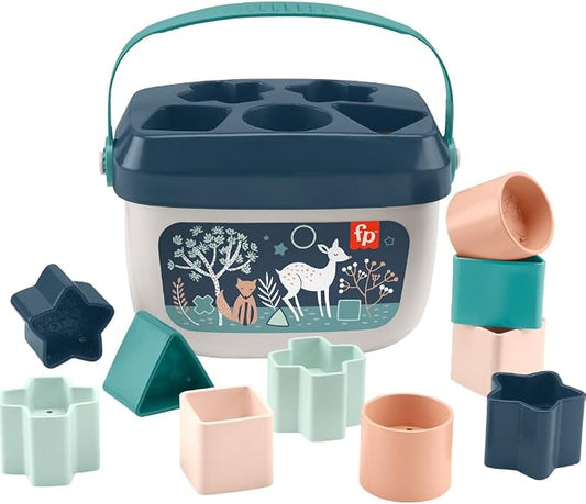 Colorful baby stacking blocks with carry bucket