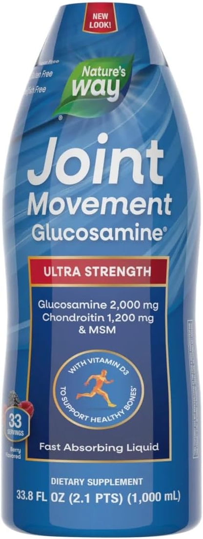 Nature's way Ultra Strength Joint Movement Glucosamine, Shellfish Free, Gluten Free, Sugar Free (Glucosamine 2000mg + Chondroitin 1200mg + MSM 500mg) 33.8 Fl Oz (Pack of 1)