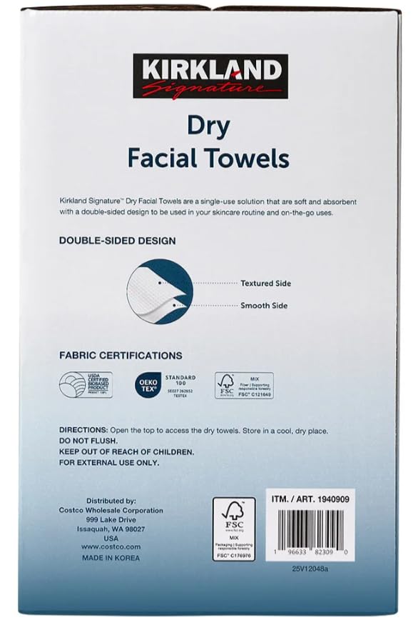Kirkland Signature Daily Dry Facial Towels, 200-Count – Extra Soft Disposable Face Towels for Cleansing, Makeup Removal & Skincare – Gentle, Hygienic, Lint-Free