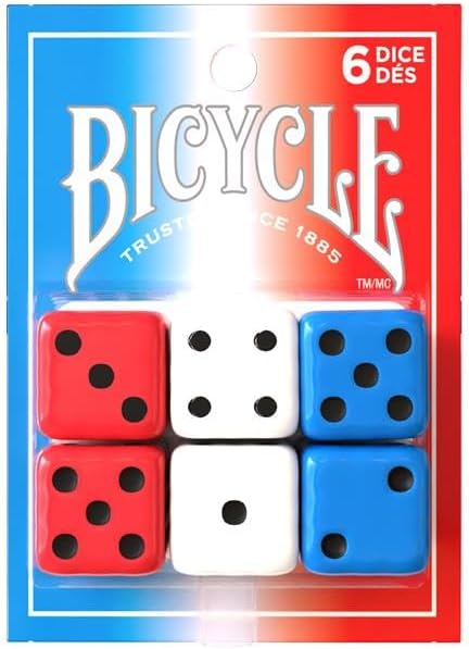 Five Bicycle standard game dice for poker
