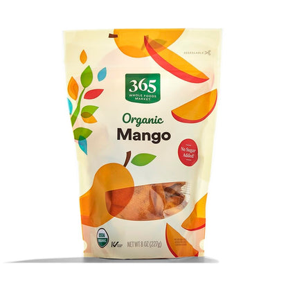 Organic dried sliced mango pantry snack bag