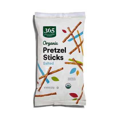 Organic mini pretzel sticks snack bag front view