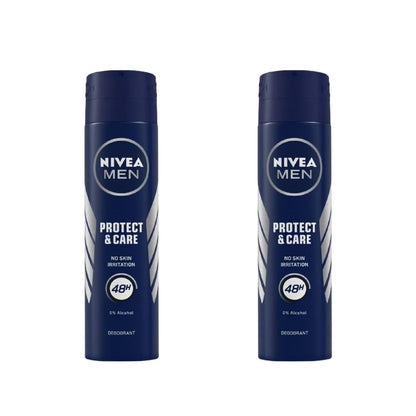 Visit the NIVEA Store — NIVEA MEN Protect & Care Anti-Perspirant Deodorant Spray, 0% Alcohol, 48H Odor Protection, Skin-Friendly, Woody Masculine Scent, Dermatologically Tested, 150ml, Pack of 2