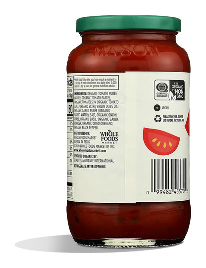 25 ounce organic marinara sauce for pasta meals
