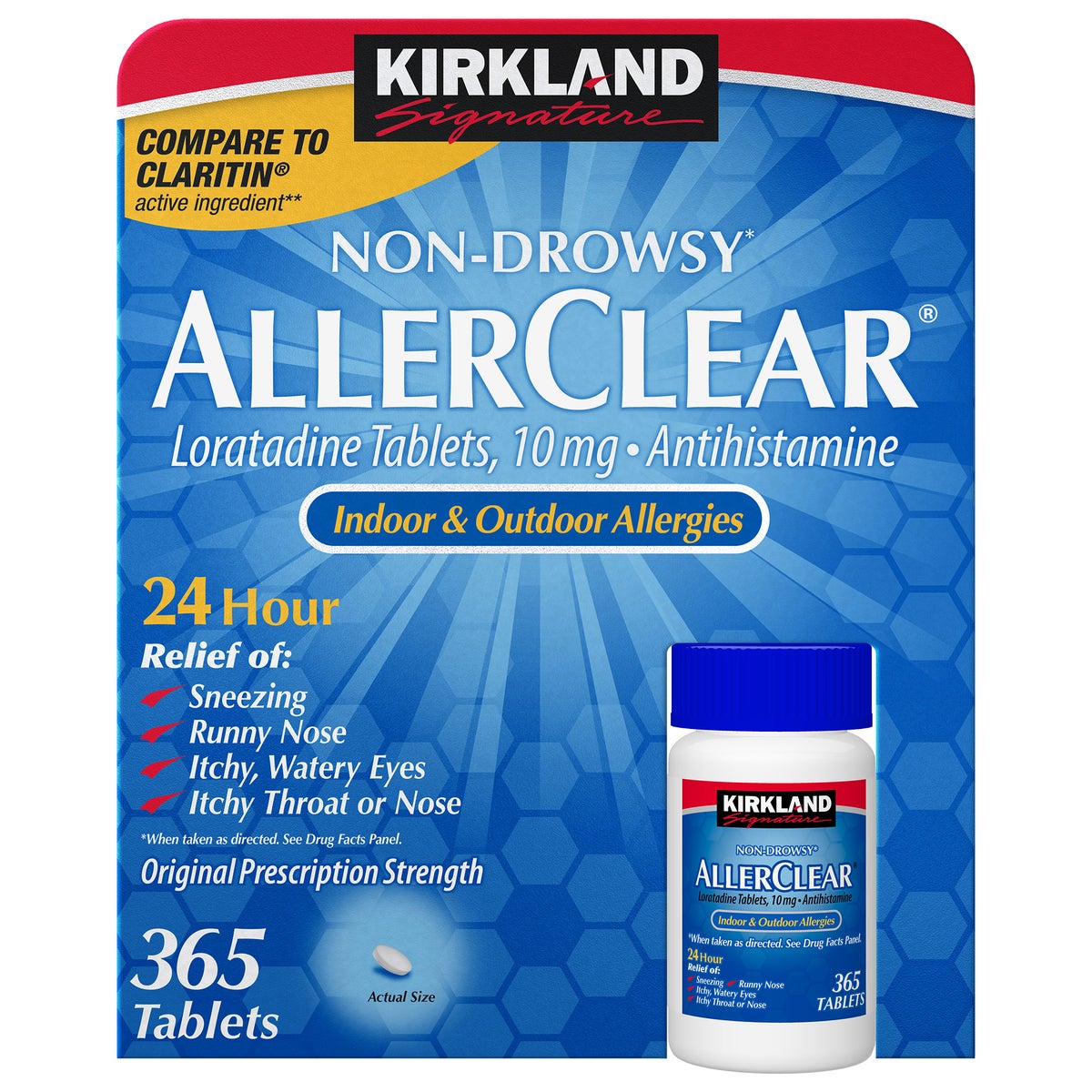 Kirkland Signature AllerClear 10 mg tablets bottle