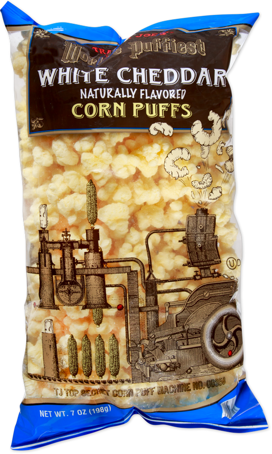 Trader Joe's World's Puffiest White Cheddar Corn Puffs bag