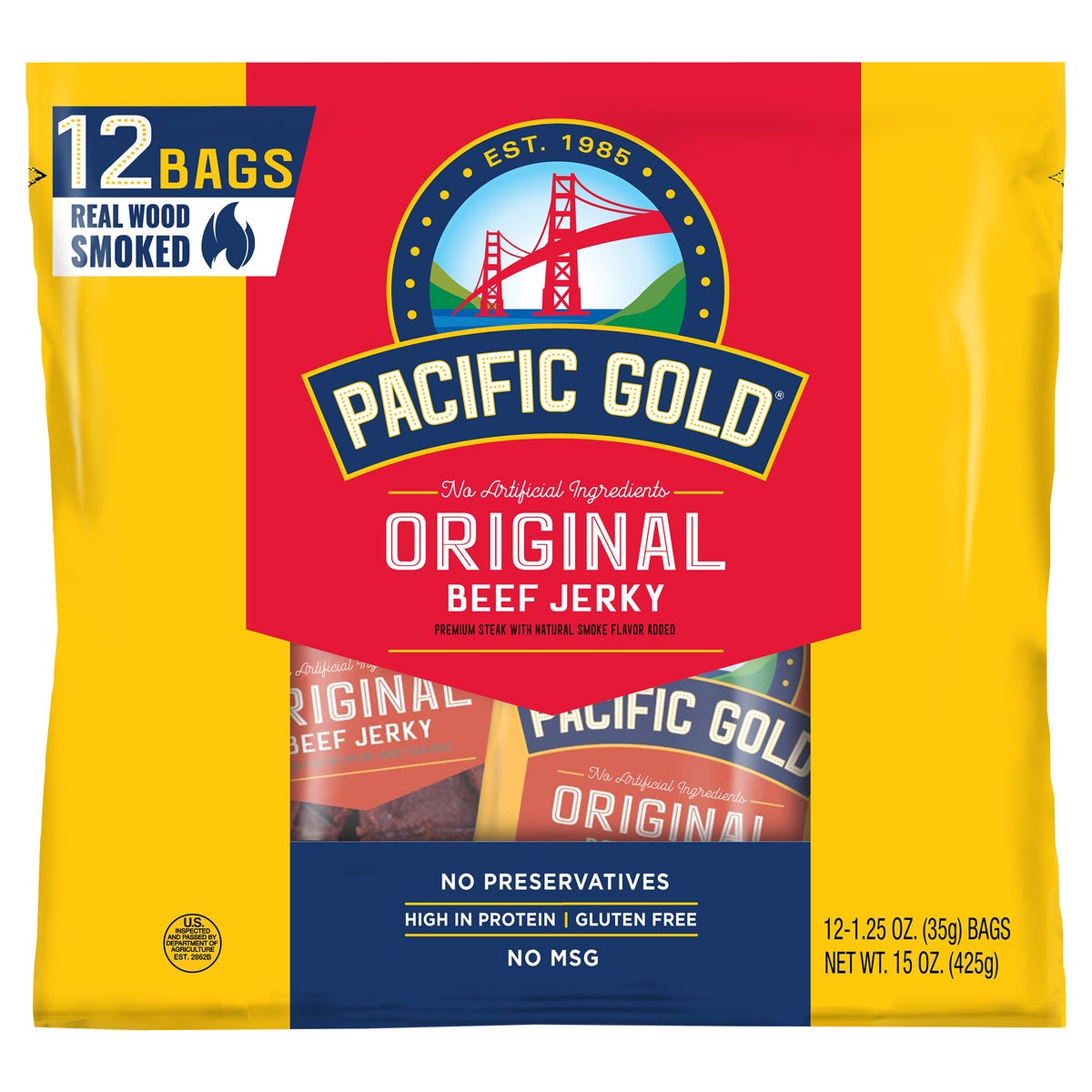 Pacific Gold Original Beef Jerky 12-count snack packs