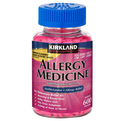 Kirkland Signature Allergy Medicine 25 mg 600 minitabs bottle