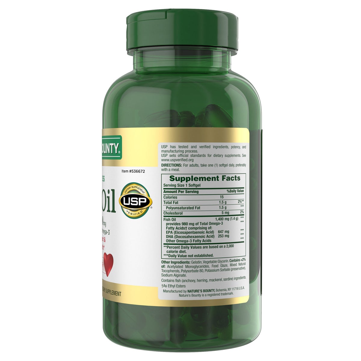 Nature's Bounty fish oil supplement label detail