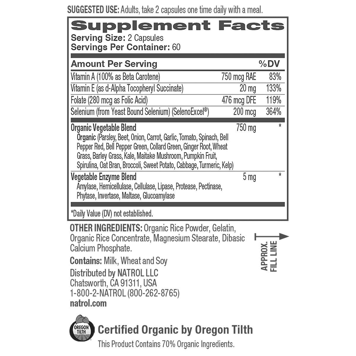 Natrol organic fruit and vegetable daily capsules