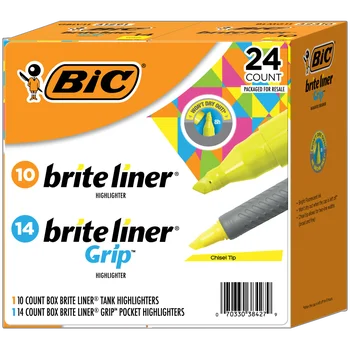 BIC Brite Liner fluorescent yellow highlighter 24-count combo pack