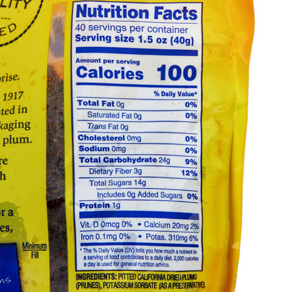 Resealable bag of Kirkland Signature dried plums