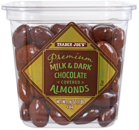 Trader Joe's premium milk and dark chocolate covered almonds