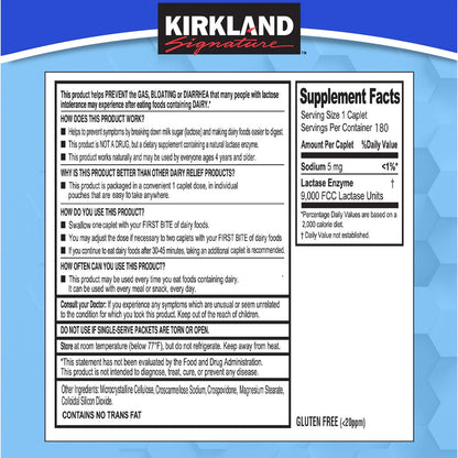 Kirkland Signature dairy digestive supplement caplets
