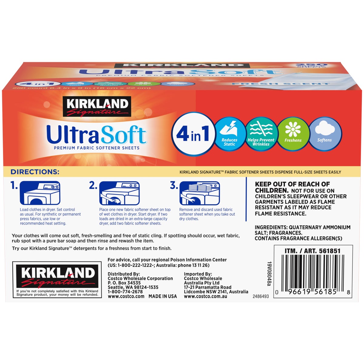 Kirkland Signature fresh scent laundry sheets for reducing static