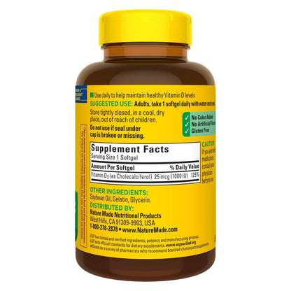 Large 650-count Nature Made Vitamin D3 softgels