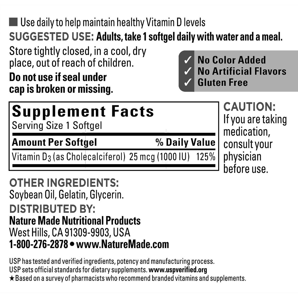 Nature Made Vitamin D3 dietary supplement packaging