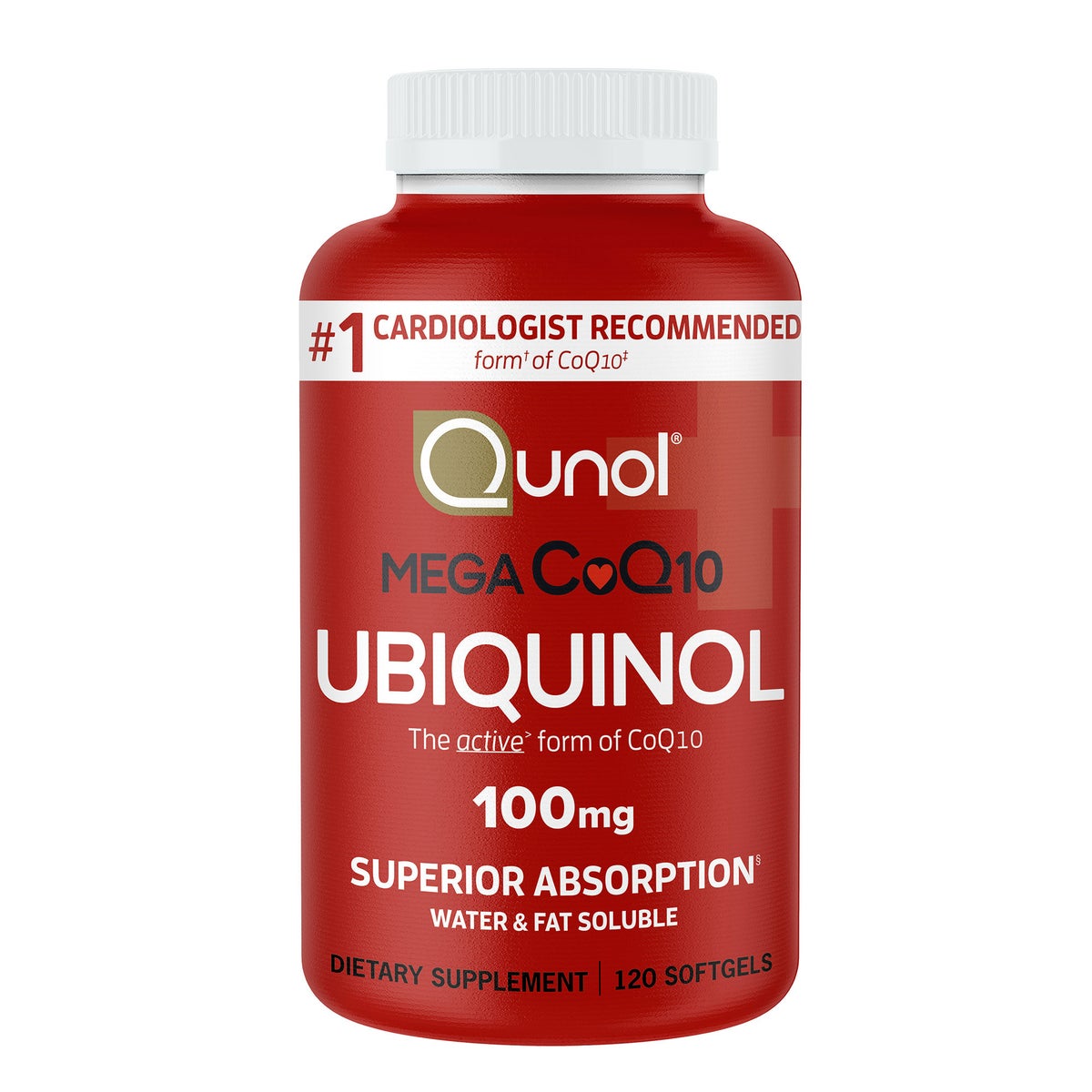 Qunol Mega CoQ10 Ubiquinol 100 mg 120 softgels bottle