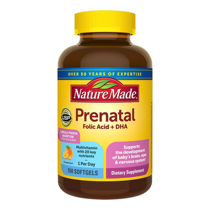 Nature Made Prenatal Folic Acid + DHA 150 softgels bottle