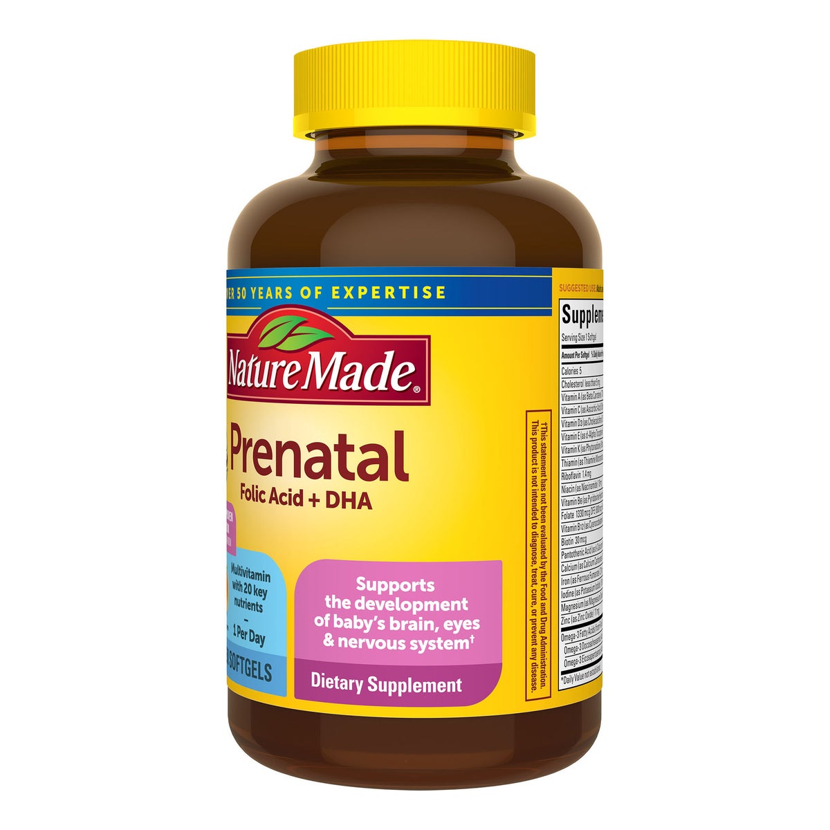 Nature Made prenatal multivitamin with DHA front label