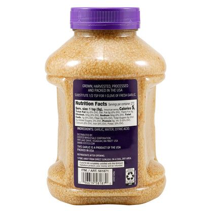 Large jar of Kirkland Signature California minced garlic