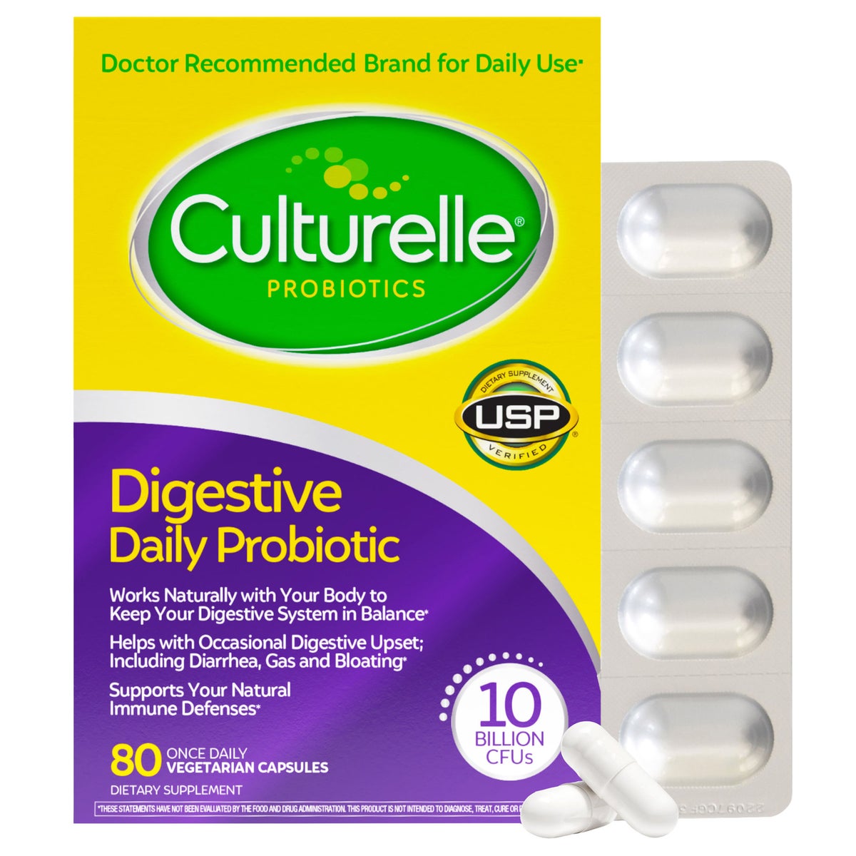 Culturelle 80-count probiotic supplement packaging