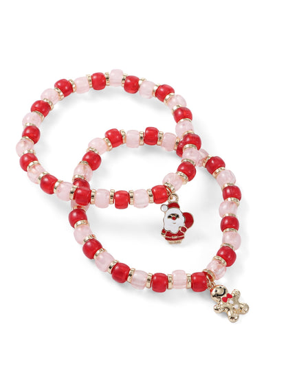 Holiday Time acrylic bracelets with red and pastel pink beads